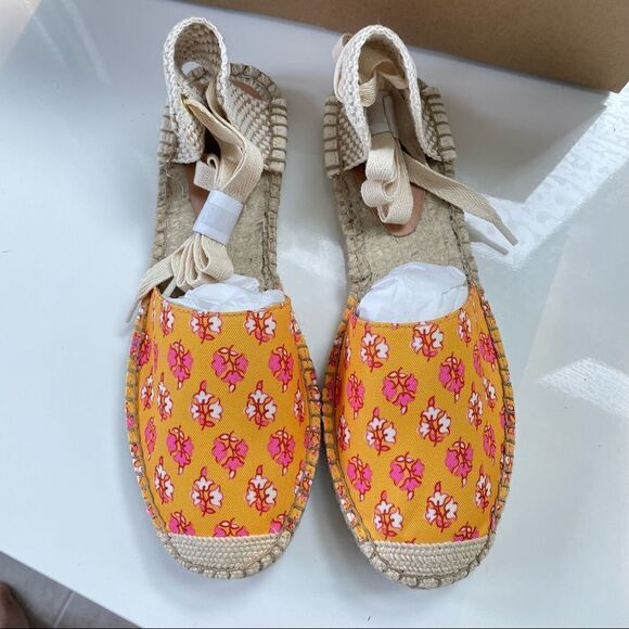 J. CREW Printed canvas ankle-wrap espadrille sandals Pale Guava Block size 8 NEW - Picture 2 of 8